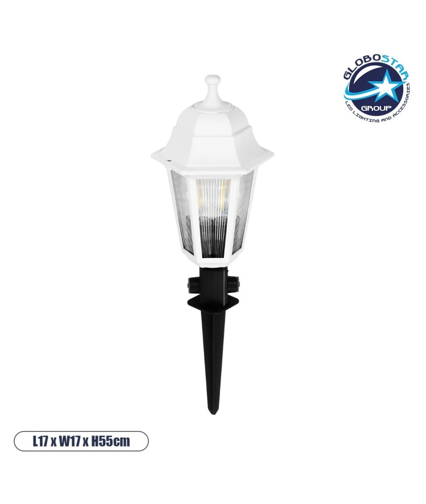 GloboStar® VITRO 203-0203 Vintage Καρφωτό Φωτιστικό Φαναράκι Μονόφωτο 1 x E27 IP44 Λευκό & Διάφανο Πλαστικό - Μ17 x Π17 x Υ55cm